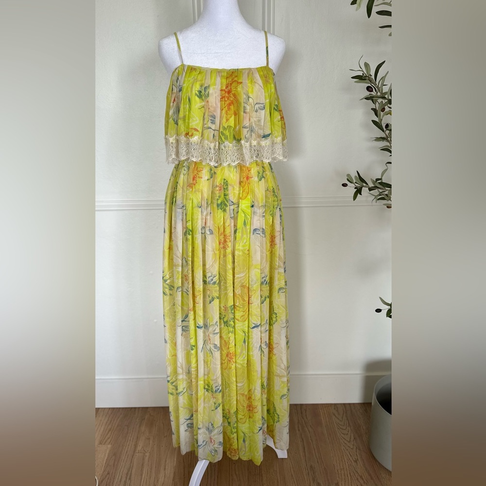 Kimchi Blue yellow floral maxi dress with lace detailing | small